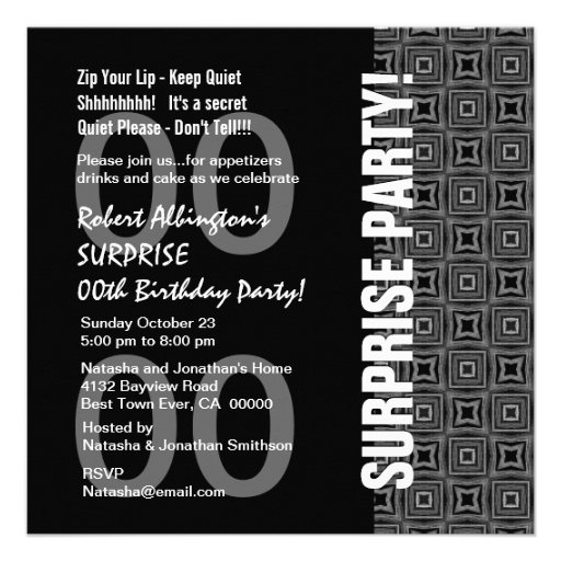Any Year Surprise Birthday Modern Black White Gray Custom Invitations