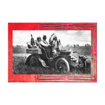 APACHES AND GERONIMO DRIVING A MOTOR CAR STRETCHED CANVAS PRINTS