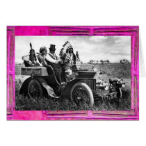 APACHES AND GERONIMO DRIVING A MOTOR CAR GREETING CARD