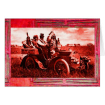 APACHES AND GERONIMO DRIVING A MOTOR CAR GREETING CARD