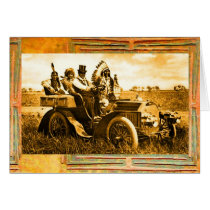 APACHES AND GERONIMO DRIVING A MOTOR CAR GREETING CARD