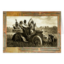 APACHES AND GERONIMO DRIVING A MOTOR CAR CARD