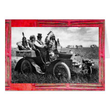 APACHES AND GERONIMO DRIVING A MOTOR CAR CARD