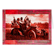 APACHES AND GERONIMO DRIVING A MOTOR CAR GREETING CARD