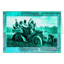 APACHES AND GERONIMO DRIVING A MOTOR CAR CARD
