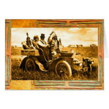 APACHES AND GERONIMO DRIVING A MOTOR CAR GREETING CARD
