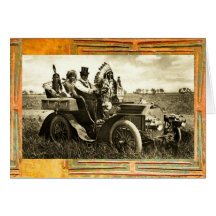 APACHES AND GERONIMO DRIVING A MOTOR CAR GREETING CARDS