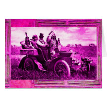 APACHES AND GERONIMO DRIVING A MOTOR CAR CARDS