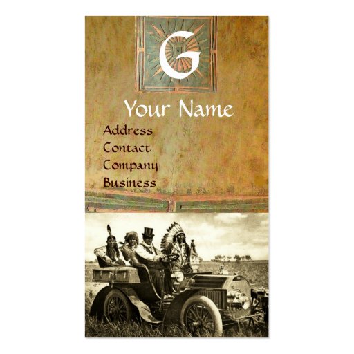 APACHES AND GERONIMO DRIVING A MOTOR CAR, Monogram Business Card (front side)