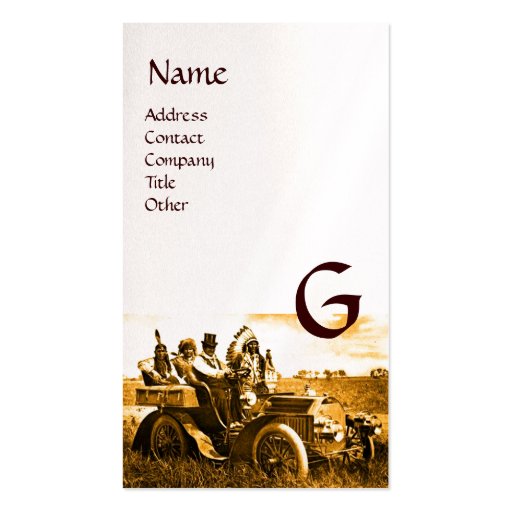 APACHES AND GERONIMO DRIVING A MOTOR CAR, Monogram Business Cards (front side)