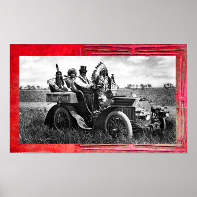 APACHES AND GERONIMO DRIVING A MOTOR CAR PRINT by bulgan_lumini