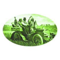 APACHES AND GERONIMO DRIVING A MOTOR CAR OVAL STICKERS