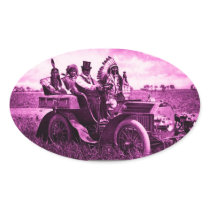 APACHES AND GERONIMO DRIVING A MOTOR CAR OVAL STICKERS