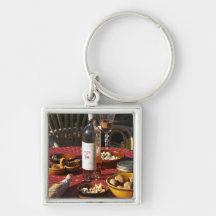 Aperitif and appetizers prepared: bread, olives, key chains