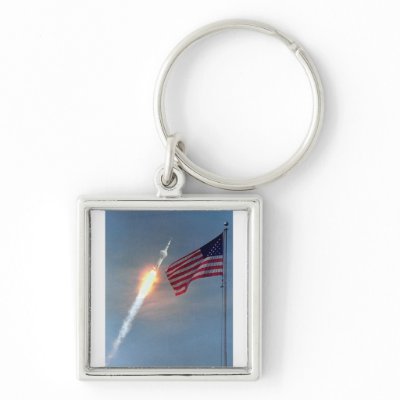 Apollo 11 launch, with flag, NASA Key Chains by harlowandcompany