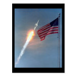 Apollo 11 launch, with flag, NASA postcards