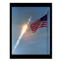 Apollo 11 launch, with flag, NASA Postcards
