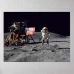 Apollo 16 Astronaut Salutes American Flag Print