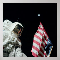 Apollo 17 Astronaut with View of the Earth Print