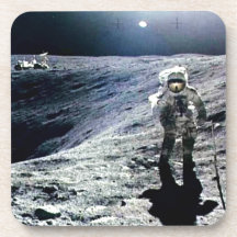 Apollo Astronaut walking on the Moon and crater Coasters