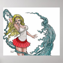 artsprojekt, female, embraced, darkness, from, apparition, forming, her, presence, blonde, red, skirt, white, top, hair, piece, mist, ghost, horror, terror, fantasy, turkey red, alizarine red, spectral colour, chrome red, piece of leather, piece of material, sherd, down, spectral color, peroxide blond, peroxide blonde, snipping, snippet, chromatic color, chromatic colour, platinum blond, towhead, cassite, Poster with custom graphic design