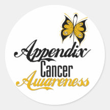 Appendix Cancer Awareness Butterfly Round Stickers