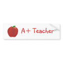 Apple, A+ Teacher bumper sticker bumpersticker