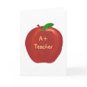 Apple, A+ Teacher, greeting card, blank inside card