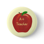 Apple, A+ Teacher pin on button