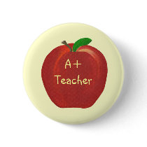 Apple, A+ Teacher pin on button