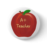 Apple, A+ Teacher pin on button buttons