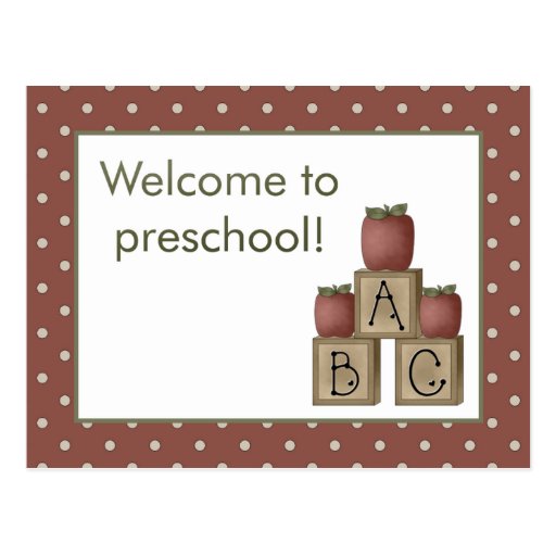 Apple and Blocks Welcome to Preschool Postcard | Zazzle