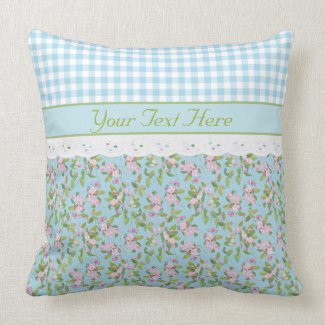 Apple Blossom Floral, Blue Check Gingham and Lace Throw
Pillow