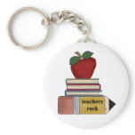 Apple, Books, Pencil Teachers Rock Keychains