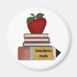 Apple, Books, Pencil Teachers Rock Magnets