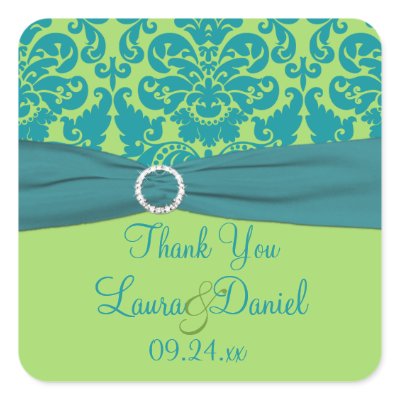 Apple Green and Turquoise Wedding Favor Sticker by NiteOwlStudio