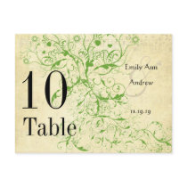 Apple Green & Black Birds Swirl Table Number Post Cards