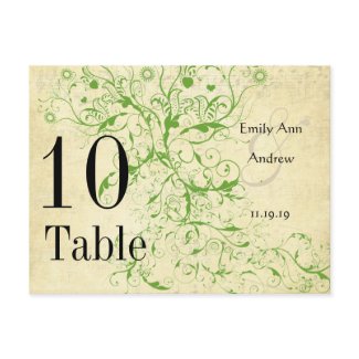 Apple Green &amp; Black Birds Swirl Table Number Post Cards