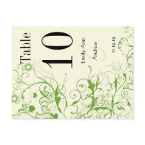 Apple Green & Black Birds Swirl Table Number Post Card