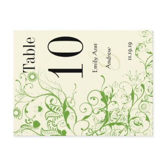 Apple Green &amp; Black Birds Swirl Table Number Post Card