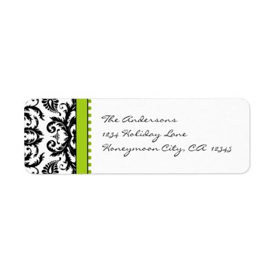 Apple Green & Black Damask Dots Address Labels