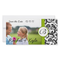 Apple Green Black Damask Save the Date Your Photo Customized Photo Card