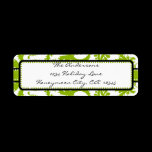 Apple Green & Black Damask Swirl Dot Address Label