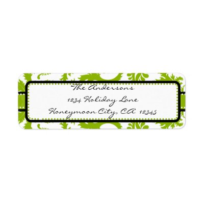 Apple Green & Black Damask Swirl Dot Address Label