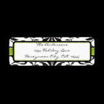Apple Green & Black Damask Swirl Dot Label#2