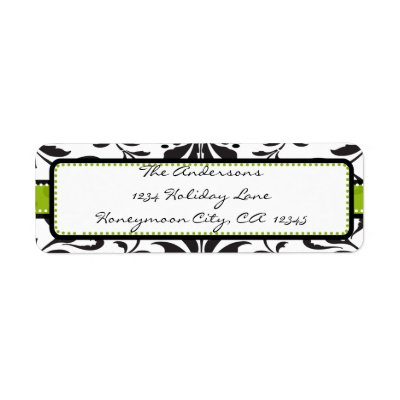 Apple Green &amp; Black Damask Swirl Dot Label#2 Custom Return Address Labels