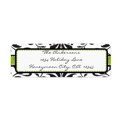 Apple Green & Black Damask Swirl Dot Label#2 Label
