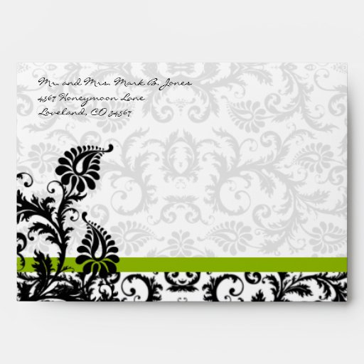 Apple Green Black Damask Wedding Envelopes Zazzle