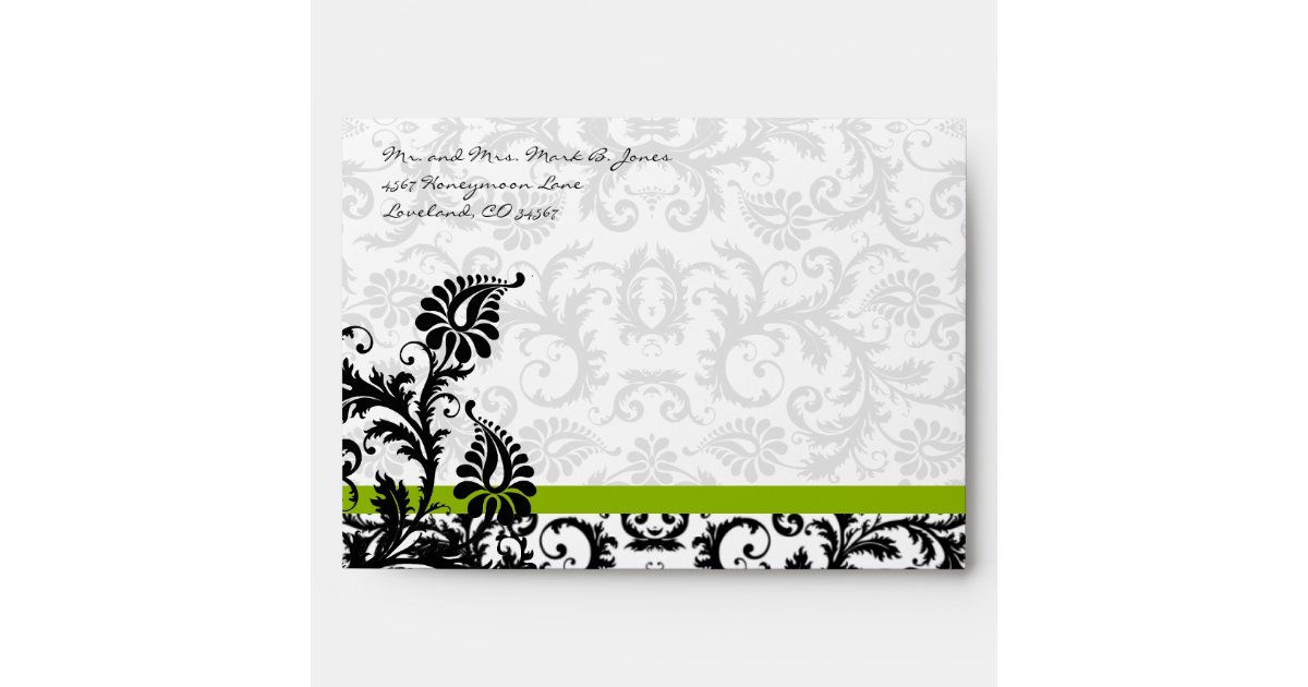 Apple Green Black Damask Wedding Envelopes Zazzle
