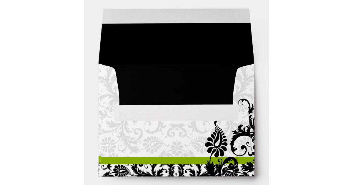 Apple Green Black Damask Wedding Envelopes Zazzle